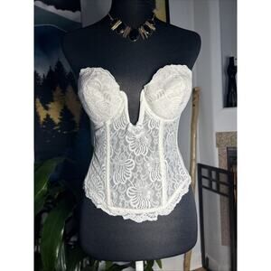 Vintage Y2K Jezebel Corset Top White 34B Floral Lace Festival Fairy Angel Bride